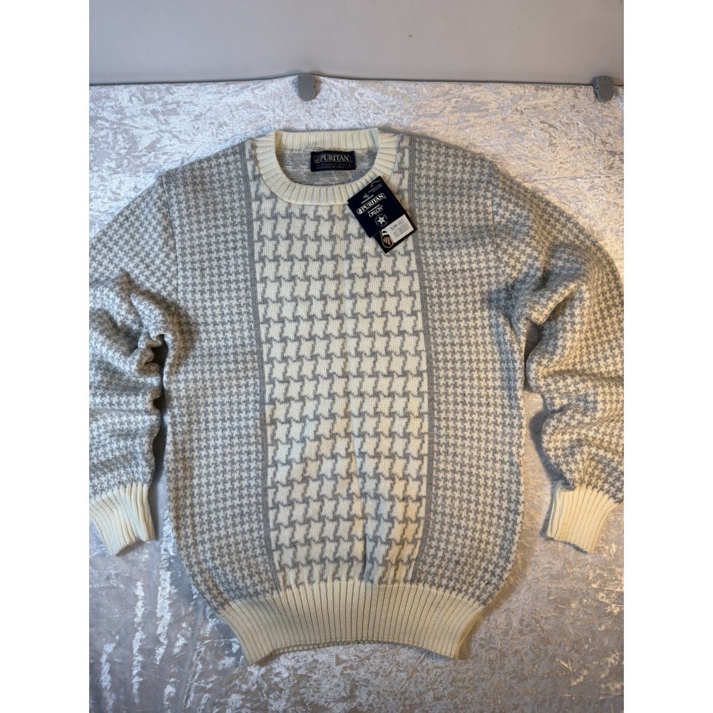 Vintage Puritan Mens L Sweater NWT Wool Orlon Houndstooth Grandpa Made USA